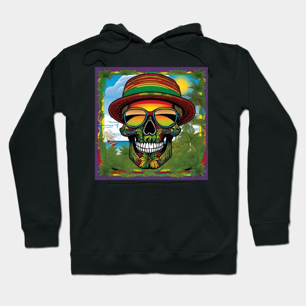 Reggae Music - Jamaican Stoner Skull 26 Hoodie by Benito Del Ray